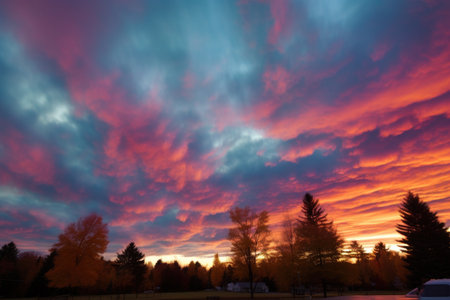 colored, iridescent clouds during autumn solstice, created with generative aiの素材