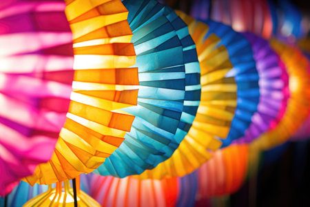 close-up of a brightly colored paper lantern, created with generative aiの素材