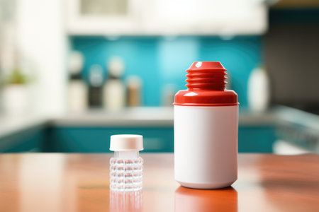 prescription bottle with a child-safety cap on a counter, created with generative aiの素材