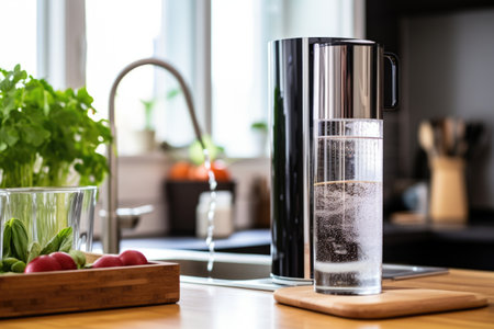 water filter on a kitchen countertop, created with generative aiの素材