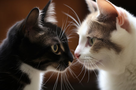 cat and mouse touching noses in greeting, created with generative aiの素材