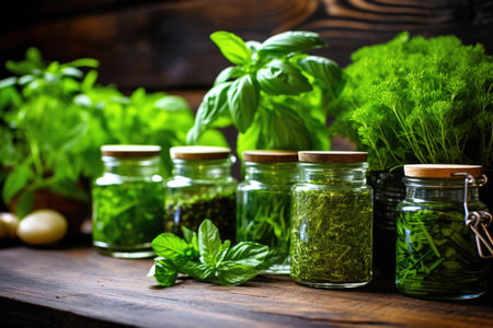 fresh herbs beneficial for respiratory health, created with generative aiの素材