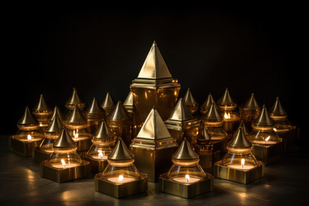 gold gift boxes with diwali decorations, created with generative aiの素材