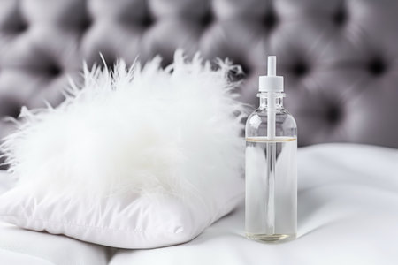 medical drip bottle next to a fluffy pillow, created with generative aiの素材