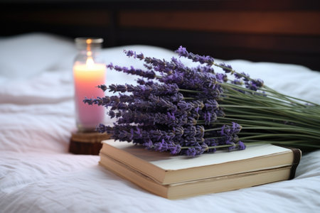 buch of lavenders on a nightstand, created with generative aiの素材