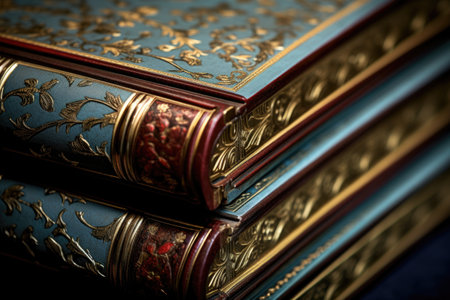 macro detail of hardcover book spine and pages, created with generative aiの素材
