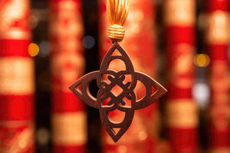 detail shot of a gye nyame symbol on a festive decoration, created with generative aiの素材
