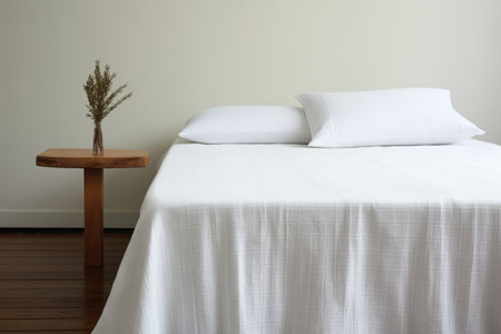 muslin coverlet presented on a sleek surface, created with generative aiの素材