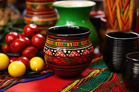 ceramic earthenware decorated with kwanzaa colors, created with generative aiの素材