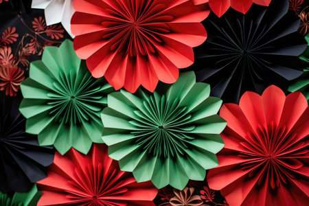 red, black, and green paper decorations, created with generative aiの素材