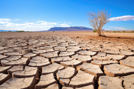 dry, cracked soil in a desert-type setting, created with generative aiの素材