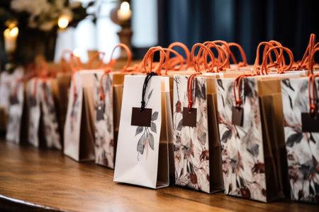 decorative boxing day tags attached to gift bags, created with generative aiの素材