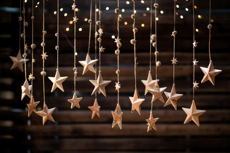hanging ornaments made of twig stars and twine, created with generative aiの素材