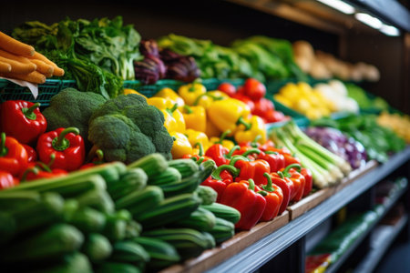 supermarket cart filled with colorful fresh produce, created with generative aiの素材