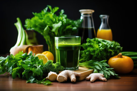 vegetables beside a juicer, created with generative aiの素材
