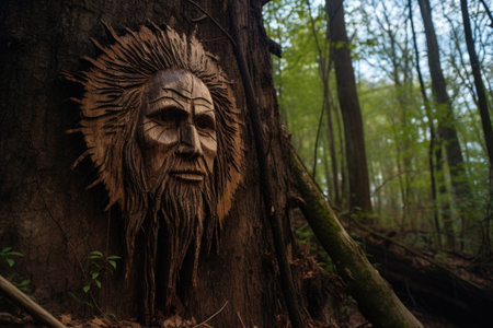 2021 carved on tree bark amidst a forest, created with generative aiの素材