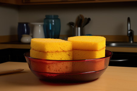 two dish sponges, one clean, one dirty, created with generative aiの素材