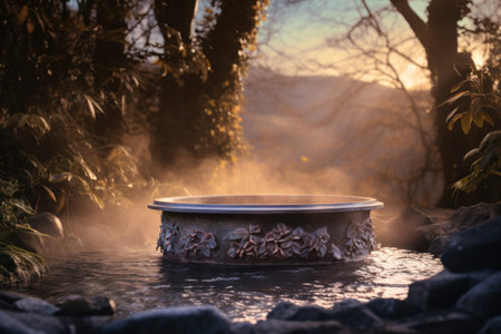 an image of a bubbling outdoor hot tub, created with generative aiの素材
