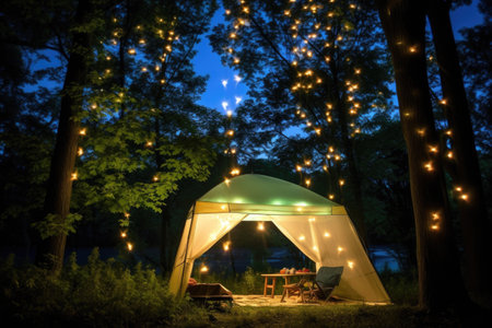 fireflies illuminating a canopy tent, created with generative aiの素材