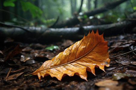 a preserved leaf lying on the untouched forest floor, created with generative aiの素材
