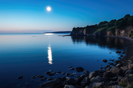a moon reflecting off a scenic coastline, created with generative aiの素材