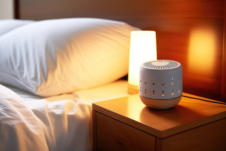 white noise machine turned on next to a bed, created with generative aiの素材