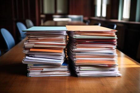 a pile of project folders on an office desk, created with generative aiの素材
