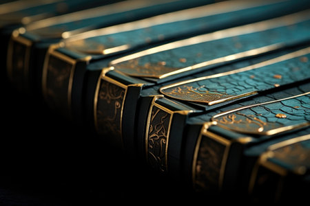 macro detail of hardcover book spine and pages, created with generative aiの素材