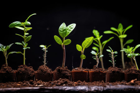seedlings separated by size showing development stages, created with generative aiの素材