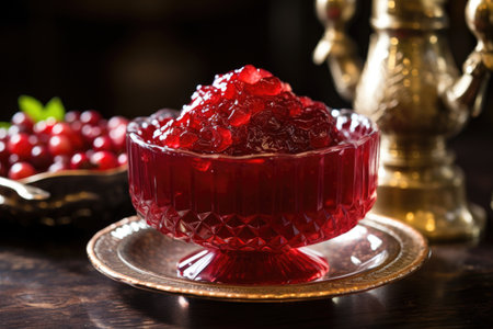 cranberry sauce served in a crystal bowl, created with generative aiの素材