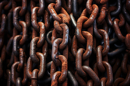 rusted iron chain links ready to break apart, created with generative aiの素材