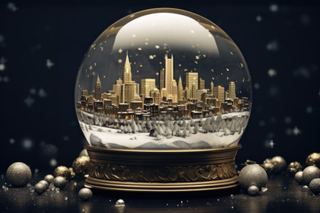a snow globe with a cityscape visible inside, created with generative aiの素材