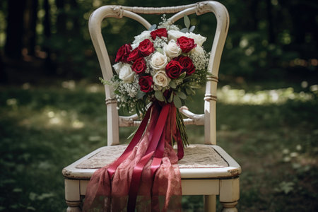 a decorated chair for the bride and groom, created with generative aiの素材