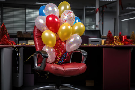 office chair decorated with festive balloons, created with generative aiの素材