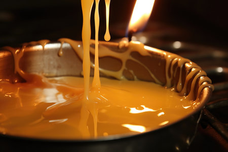 close-up of melted wax and wicks, created with generative aiの素材