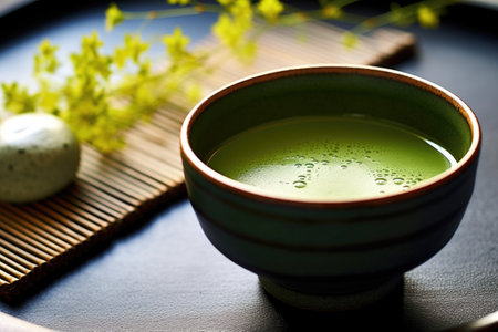 japanese matcha tea in a ceramic bowl, created with generative aiの素材