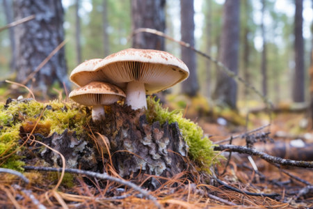 mushroom birch bolete in a pine forest, created with generative aiの素材