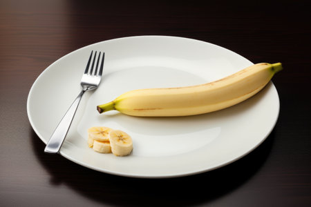 a single banana peeled and placed on a plate, created with generative aiの素材