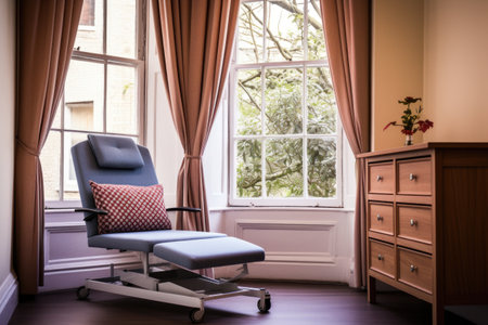 an empty therapists chair set near a window, created with generative aiの素材