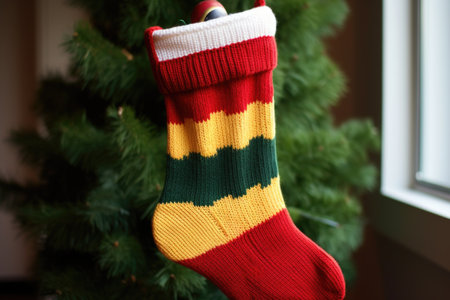 a knitted christmas stocking without fillings, created with generative aiの素材