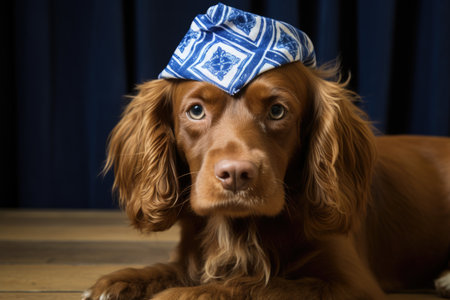 a family dog wearing a blue and white hanukkah bandana, created with generative aiの素材