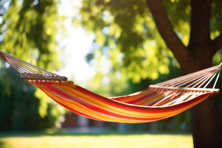 hammock swaying gently in a summer breeze, created with generative aiの素材