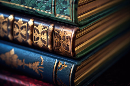 macro detail of hardcover book spine and pages, created with generative aiの素材