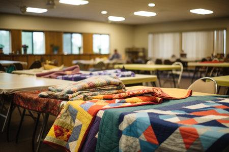 homemade quilts at a sewing circle, created with generative aiの素材