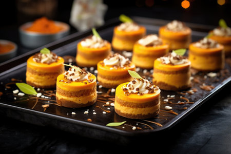 mini pumpkin cheesecakes on a baking tray, created with generative aiの素材