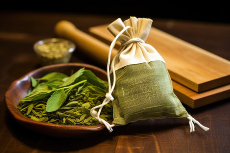 a dry leaf herbal sachet, created with generative aiの素材