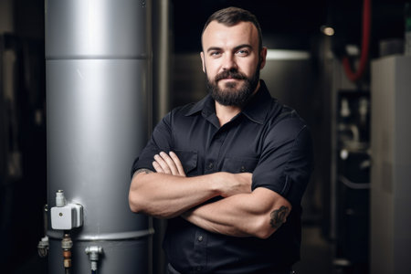 shot of a plumber standing with his arms crossed, created with generative aiの素材