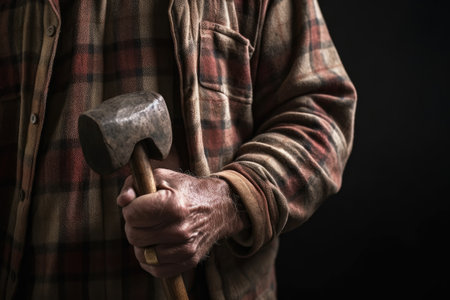 cropped shot of an unrecognizable man holding a hammer in his hand, created with generative aiの素材