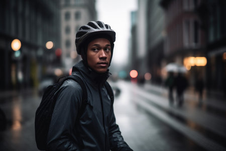 shot of a male cyclist in the city, created with generative aiの素材