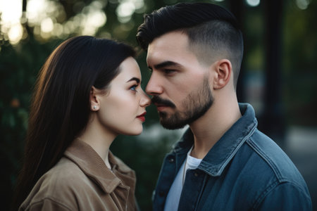 shot of a young couple in love standing together outside, created with generative aiの素材
